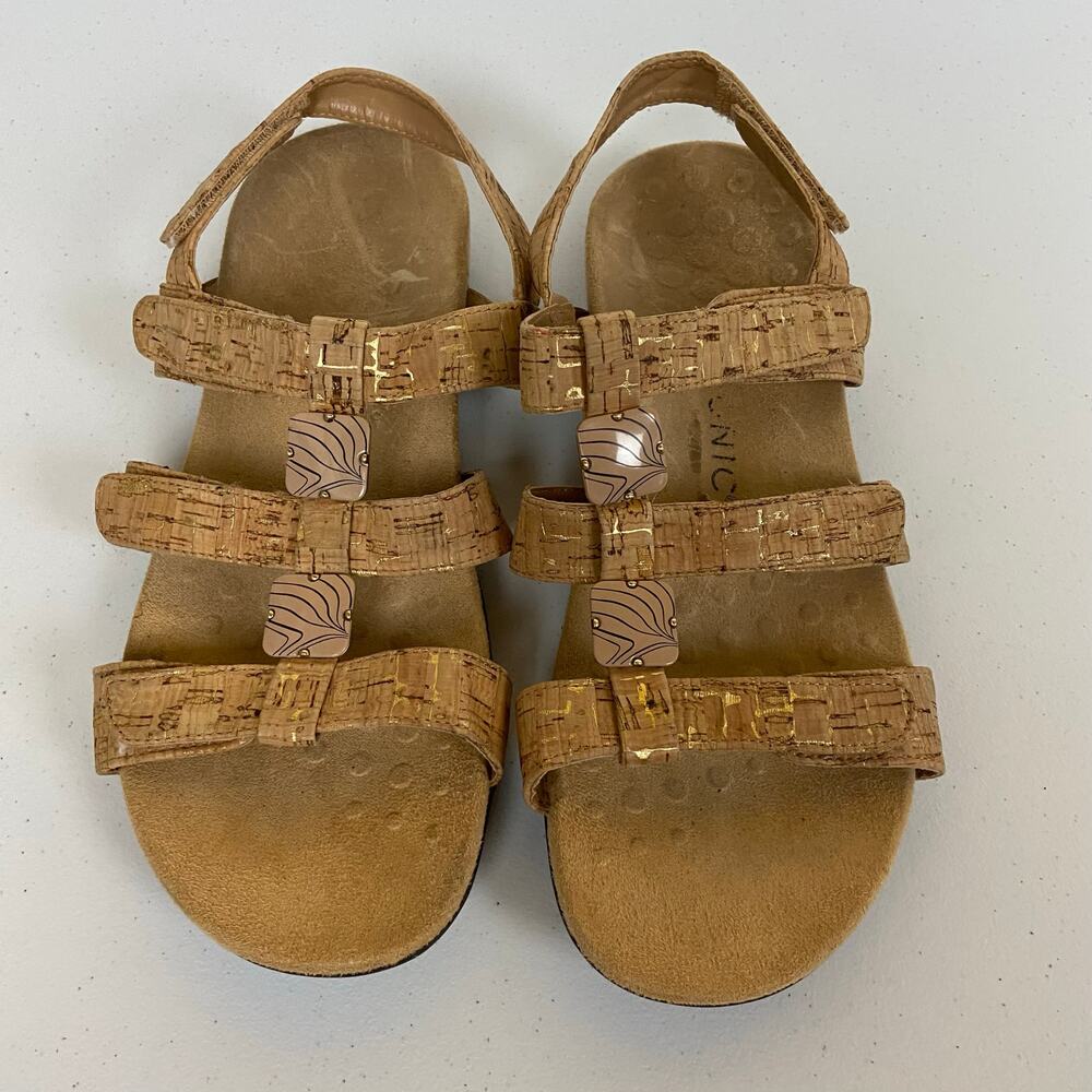 Vionic Amber Cork Sandals Open Toe Strappy Beige Women's Size 10